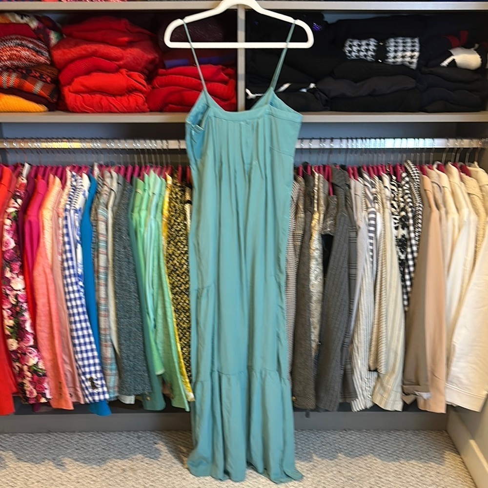 Tibi sage spaghetti strap side zipper pleated embellished maxi dress size 4